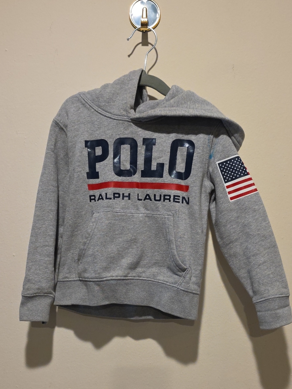 Polo Ralph Lauren Gray Hoodie with American Flag Size 4 4t